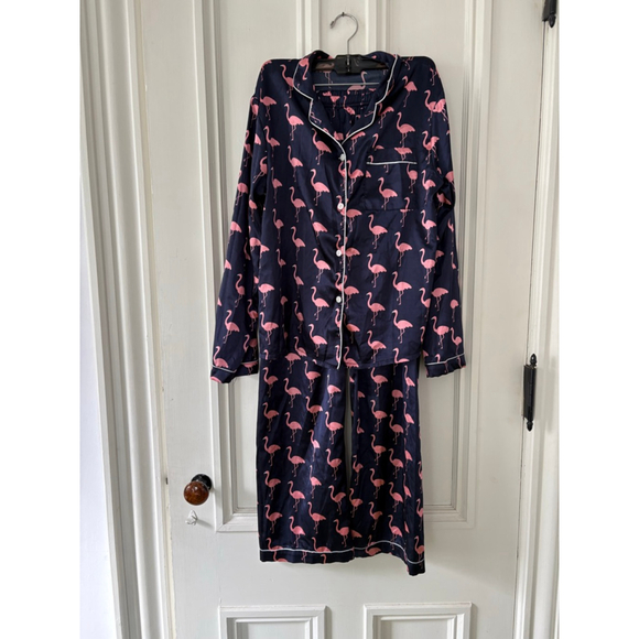 SHEIN Girls Navy Pink Flamingo Print Pajama Set XL - Picture 1 of 8